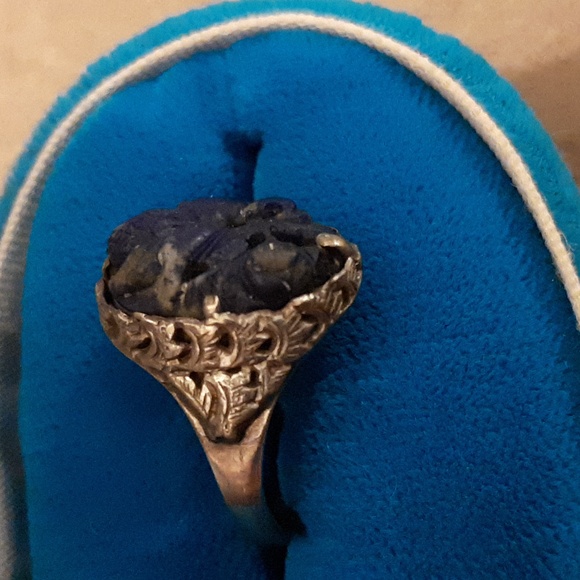Antique oriental adjustable sterling lapis ring - Picture 2 of 3